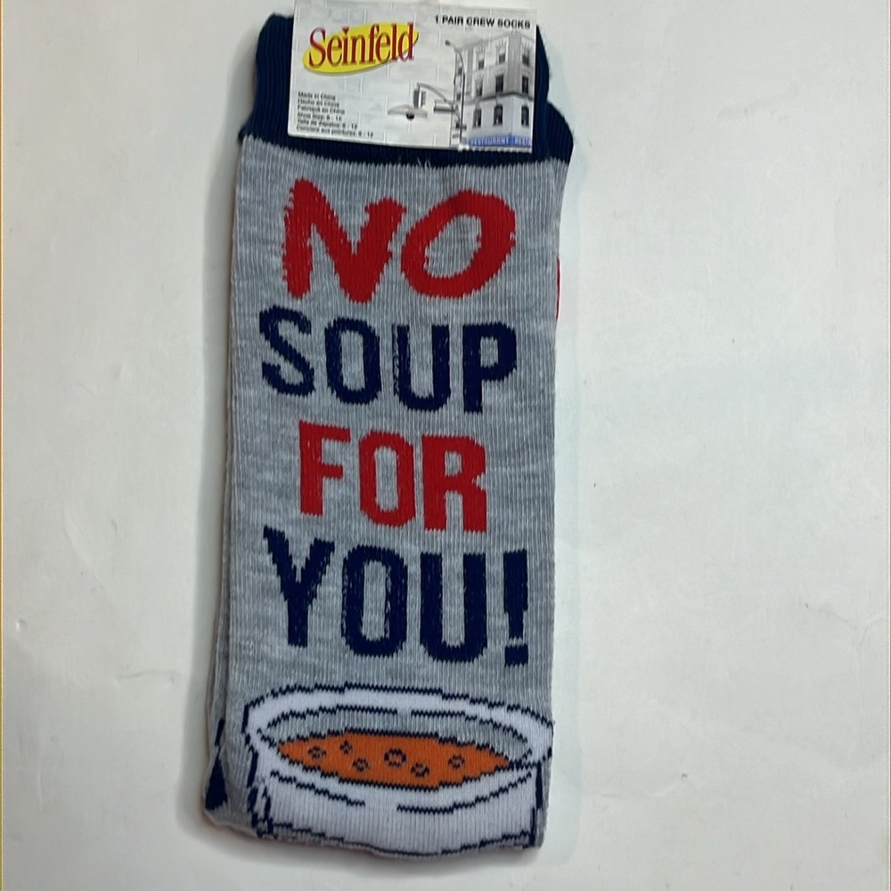 Seinfeld Crew Socks Unisex Blue, Red, Gray No Soup For You!